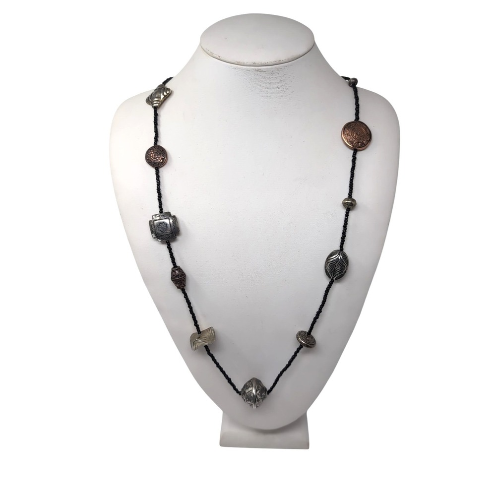 VTG 90s Necklace Mixed‎ Metal Seed Bead 40 in Long Necklace Ethnic Boho Traveler